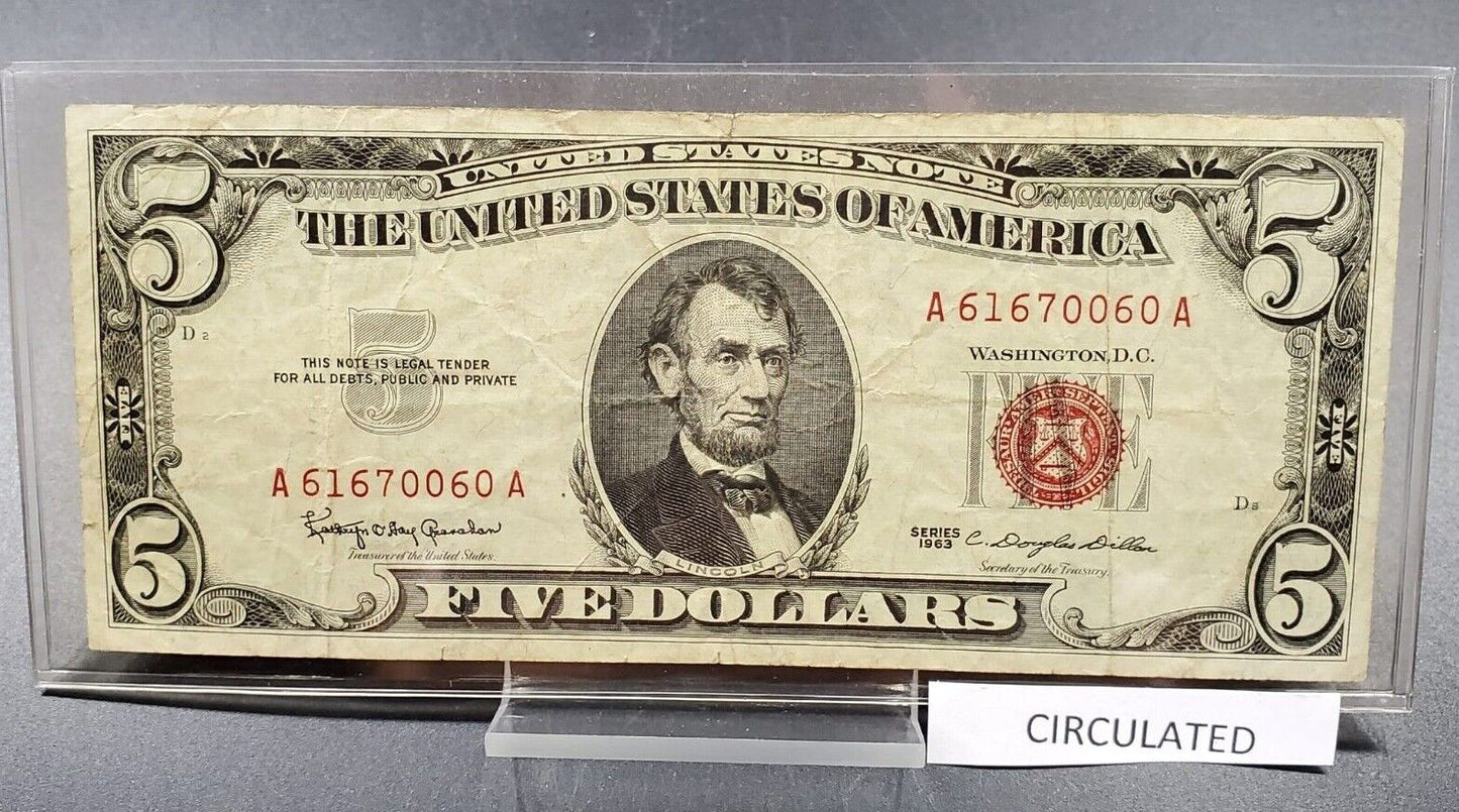 1963 $5 Five Dollar United States Red Seal Note MATCHING DIGIT PLATE # NUMBERS