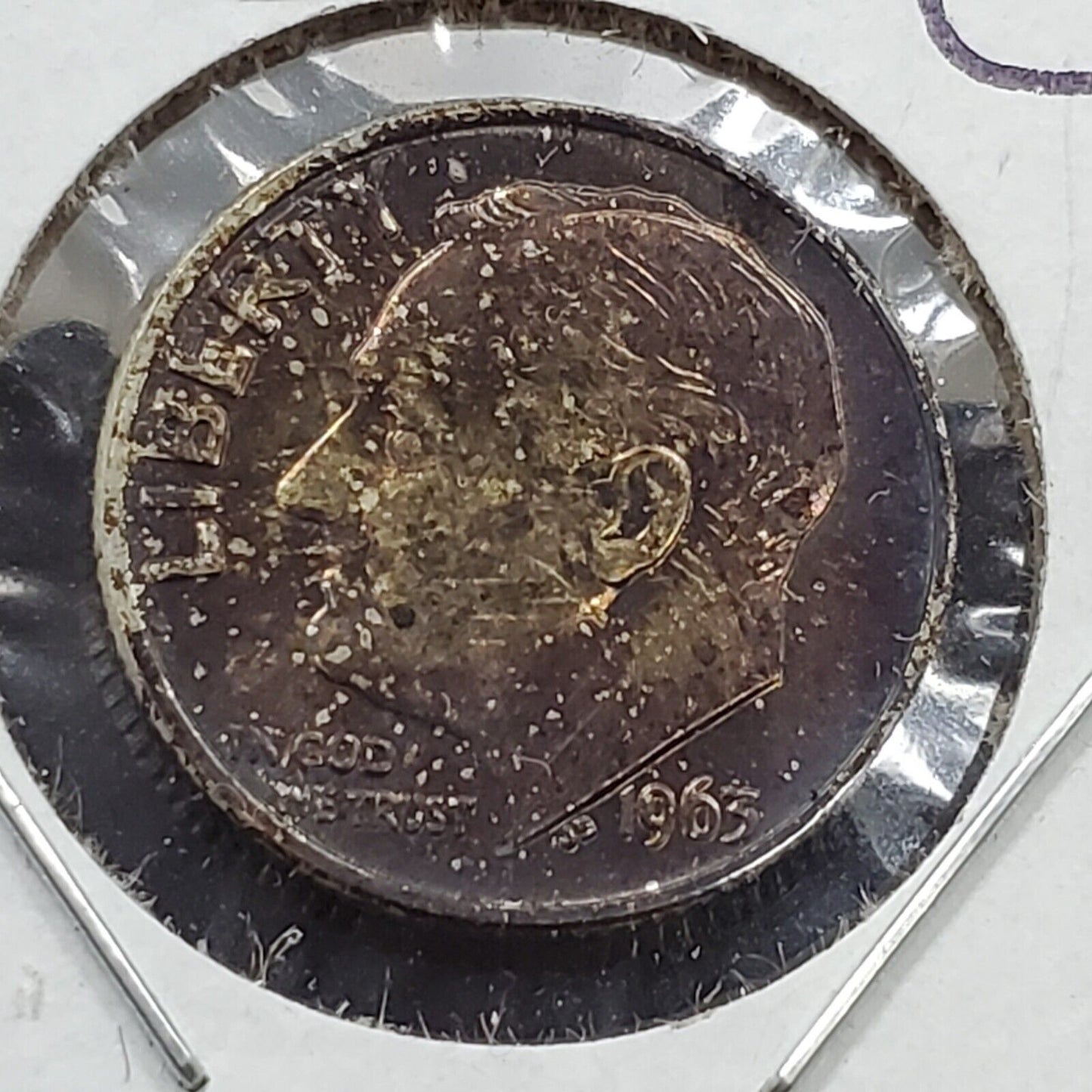 1963 P Roosevelt Silver Dime Coin BU Unc Original PQ Toning Toner OBV BLUE
