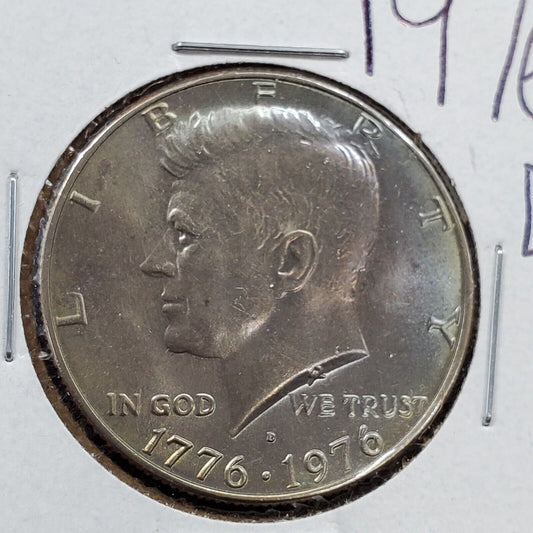 1976 D 50c Kennedy Clad Half Dollar Coin CH BU UNC Neat Toning Toner