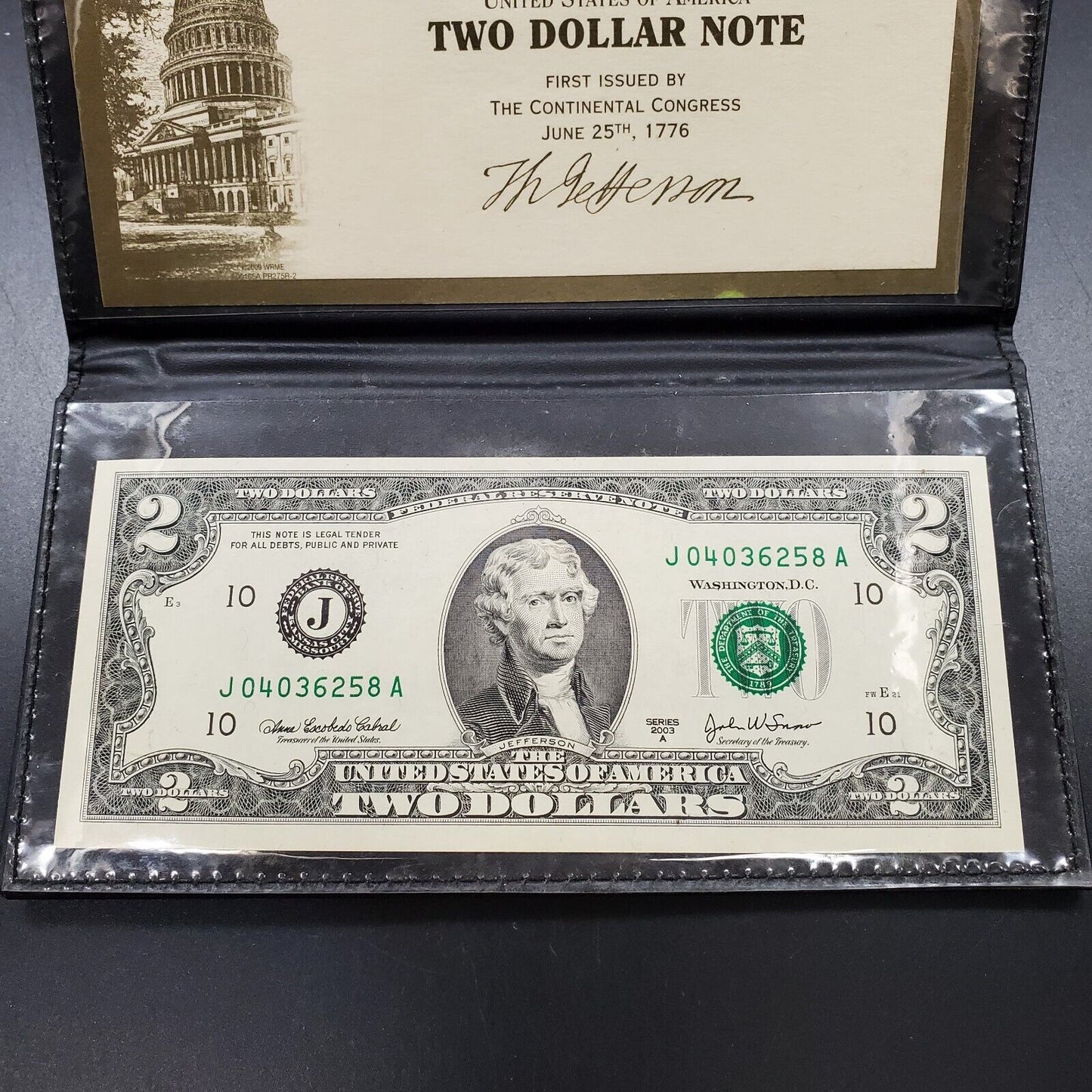 2003 A $2 FRN Federal Reserve Note Bill CH UNC in Congress Display Pack #2