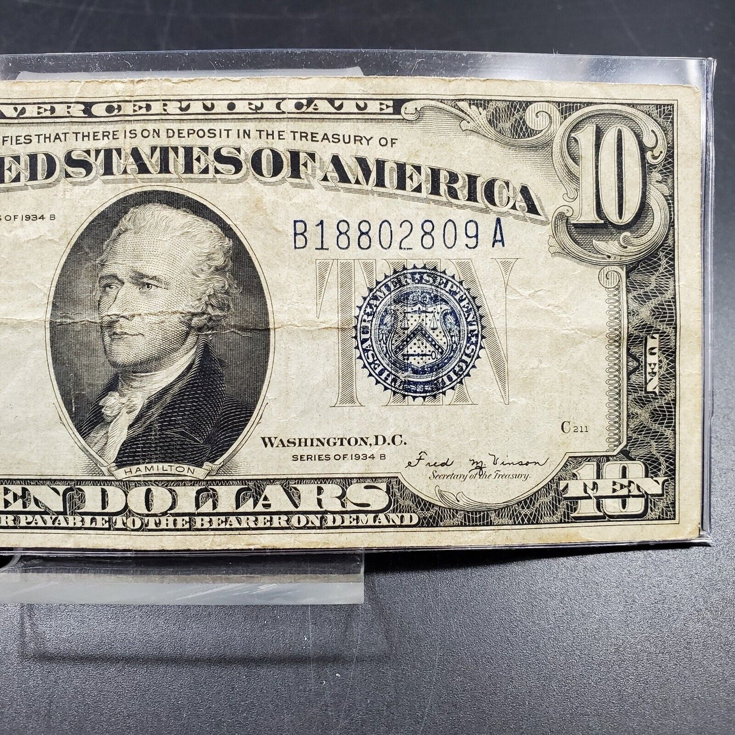 1934 B $10 Blue Seal Silver Certificate Choice Fine Key Series Note Bill