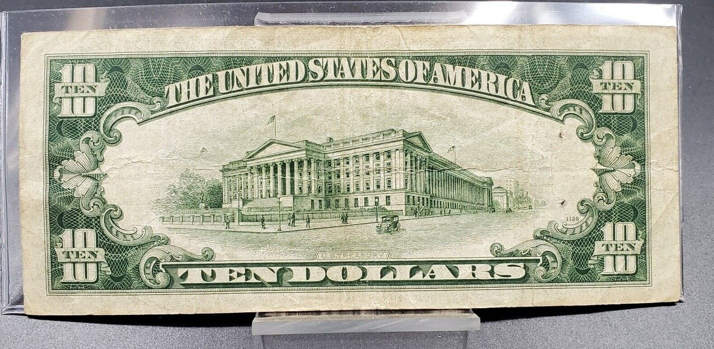 1934 B $10 Blue Seal Silver Certificate Choice Fine Key Series Note Bill