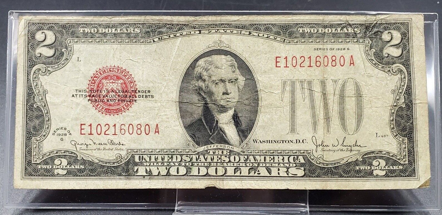 1928 $2 G Legal Tender Note Bill Red Seal United States Currency VG VERY GOOD