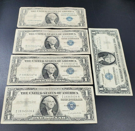 Star wars credits style PIC LOT 5 1957 $1 SILVER CERTIFICATE NOTE BILL BLUE SEAL