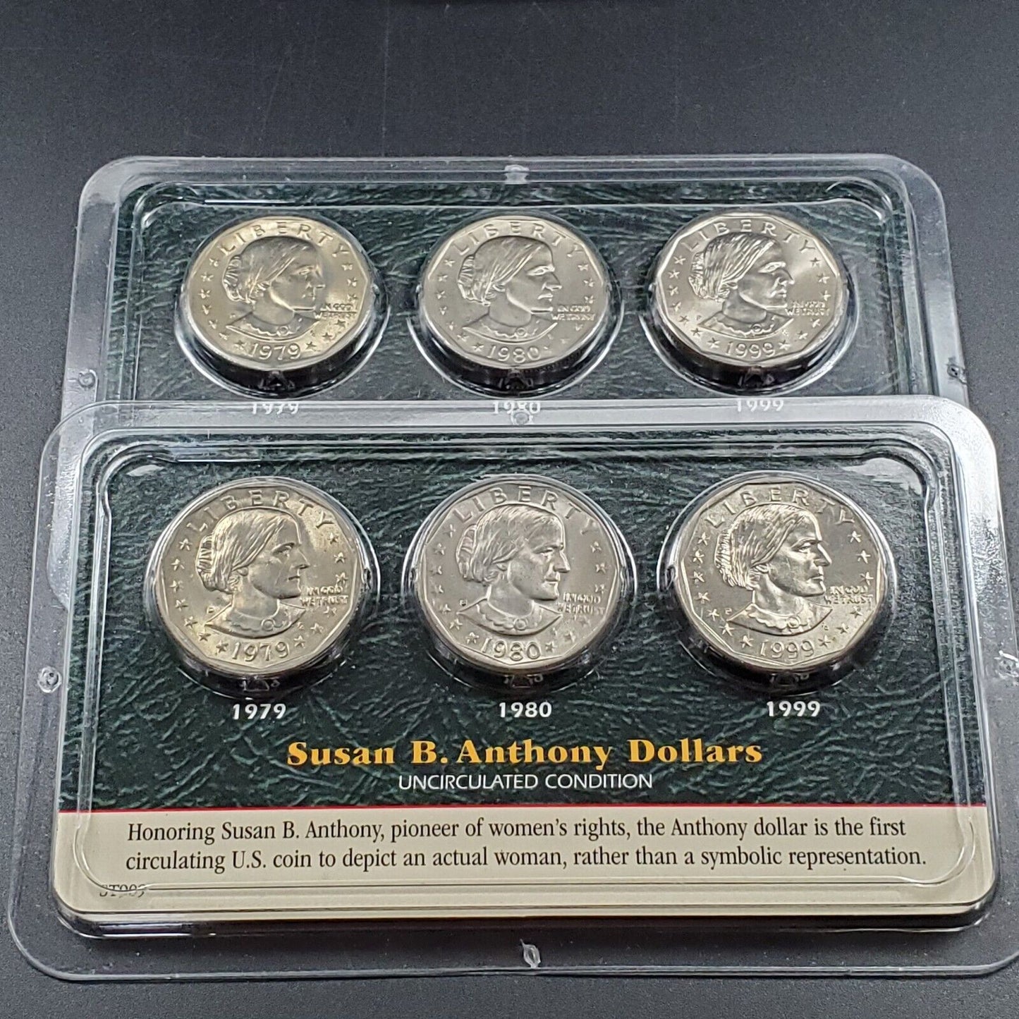 (1) 1979 1980 1999 Susan B Anthony Dollars 3 Coin Random Mints Uncirculated Set