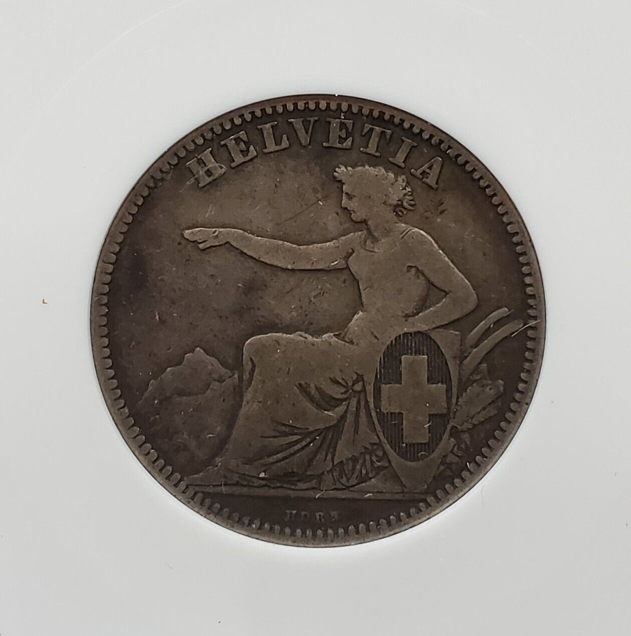 Switzerland 1862 B 2 Francs Silver Coin Choice VG Very Good ANACS VG10