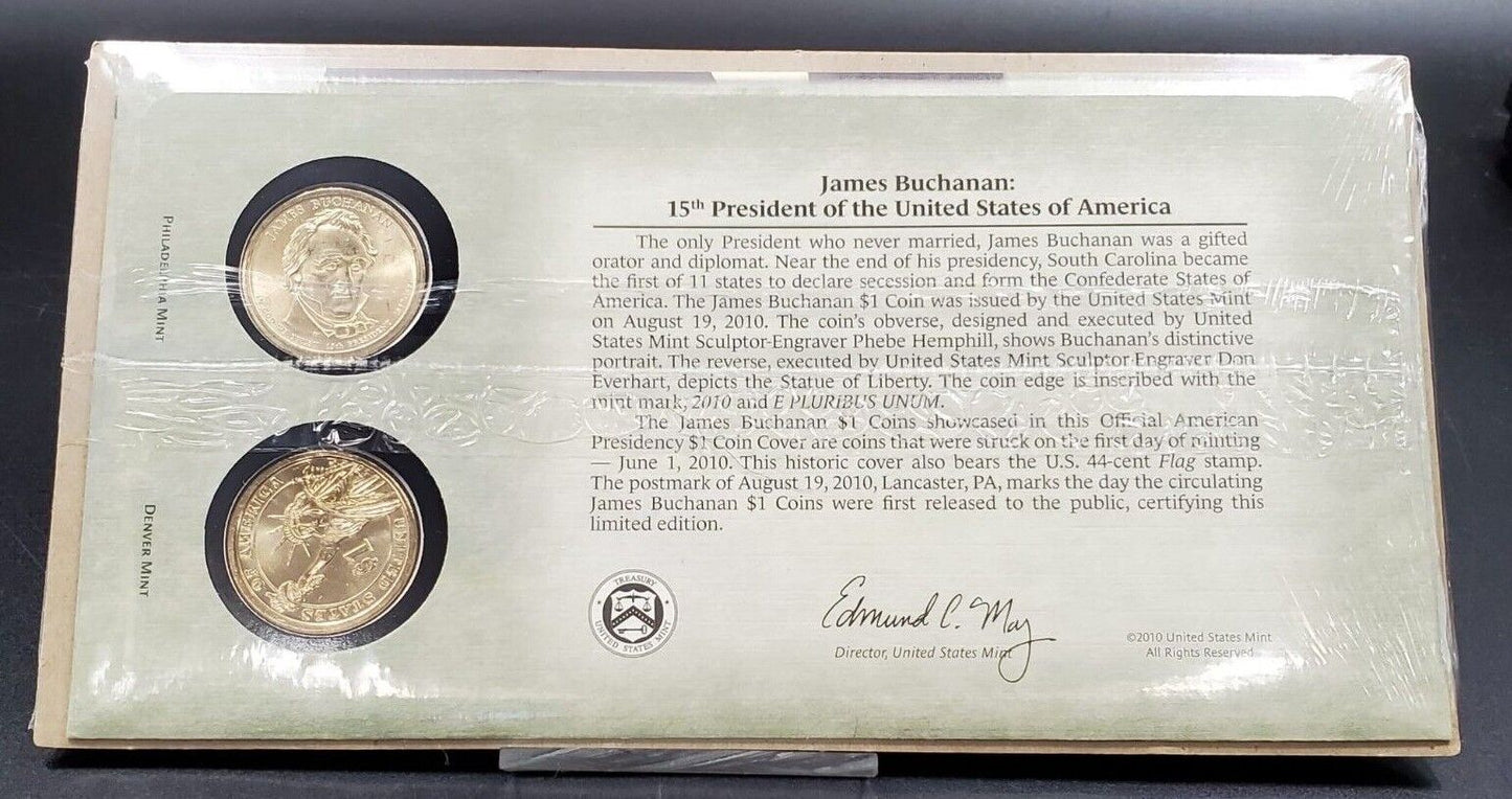 JAMES BUCHANAN 15Th Presidential Dollar P & D 2 coins Set First Day OGP US Mint