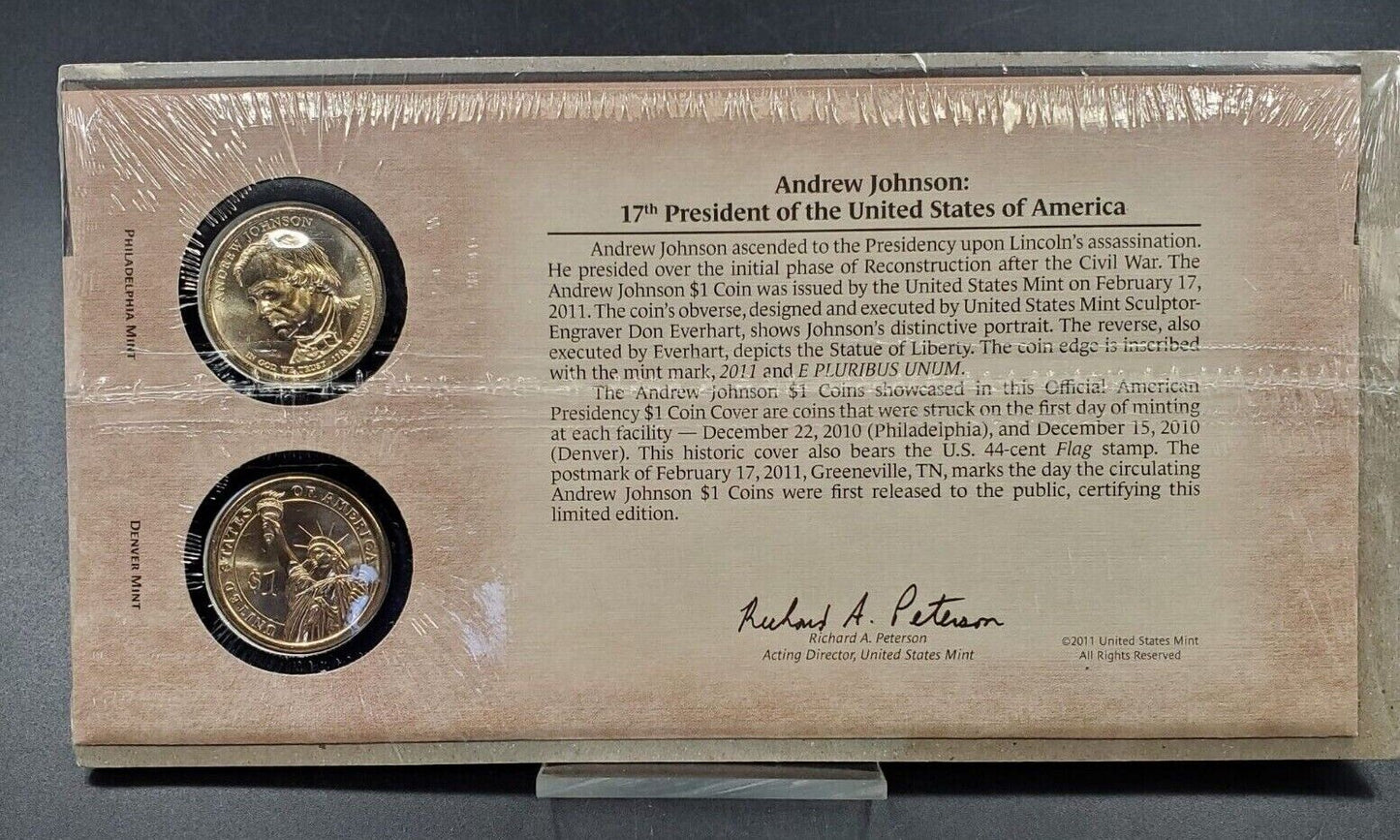ANDREW JOHNSON 17Th Presidential Dollar P & D 2 coins Set First Day OGP