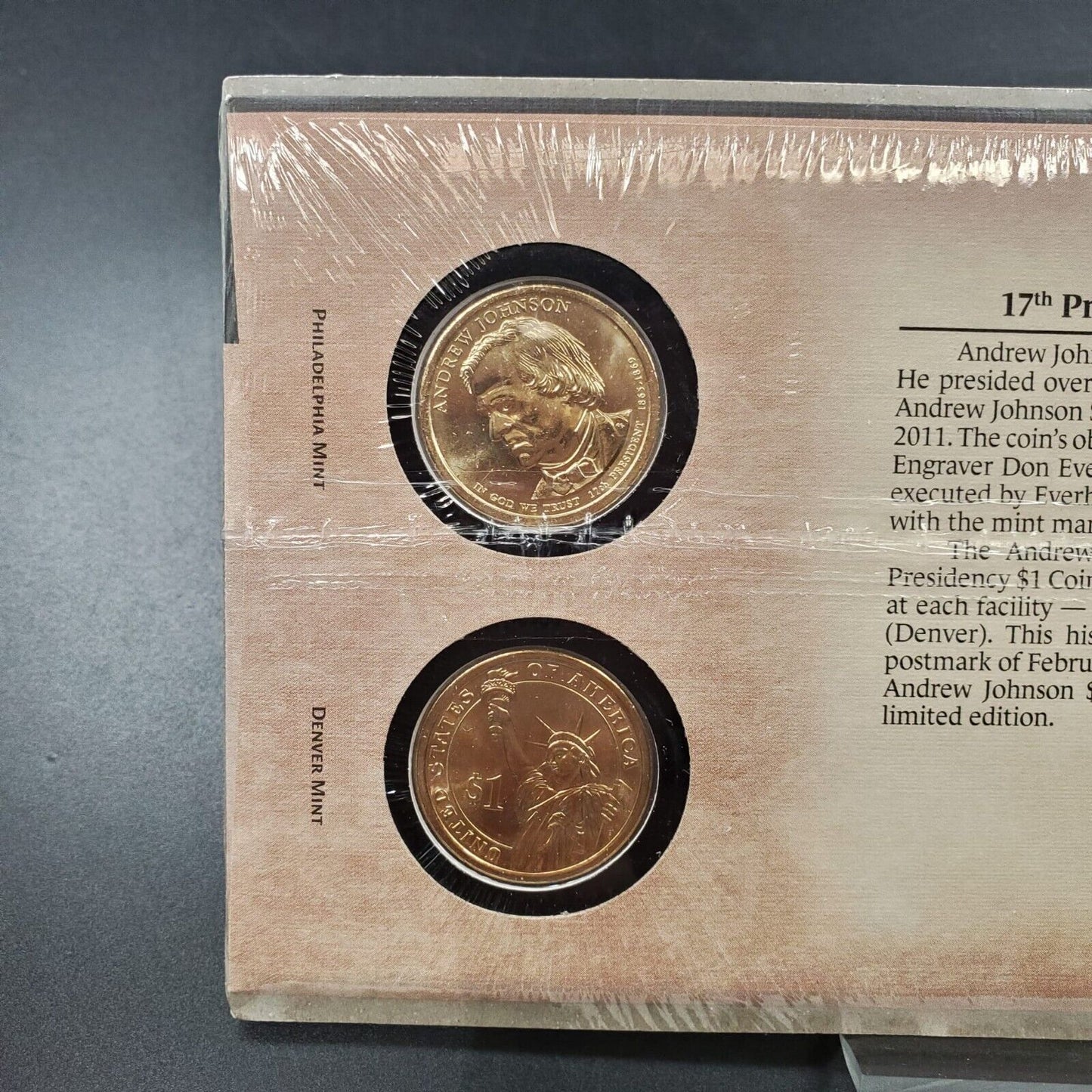 ANDREW JOHNSON 17Th Presidential Dollar P & D 2 coins Set First Day OGP