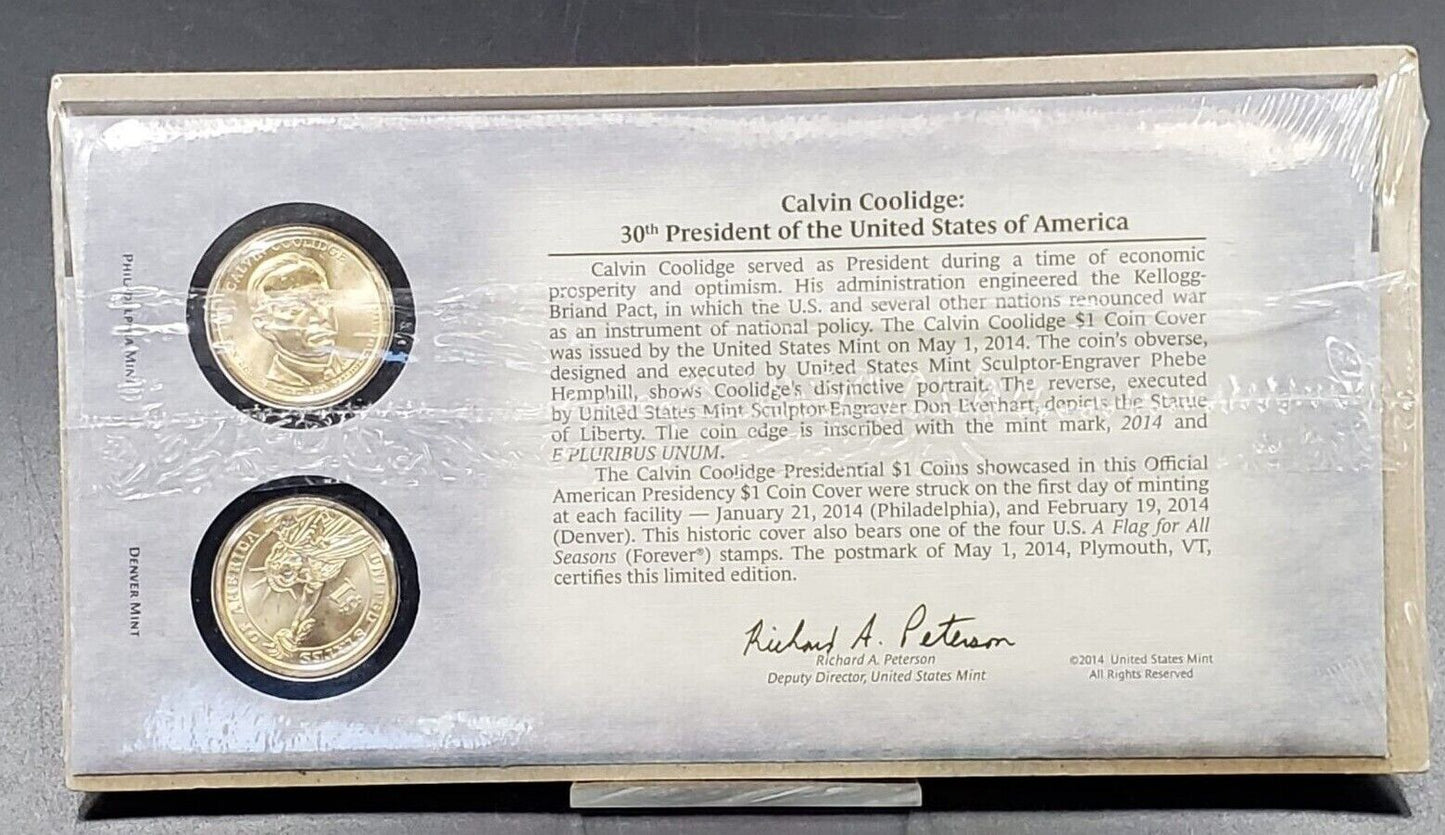 CALVIN COOLIDGE 30Th 2014 Presidential Dollar P & D 2 coins Set First Day OGP