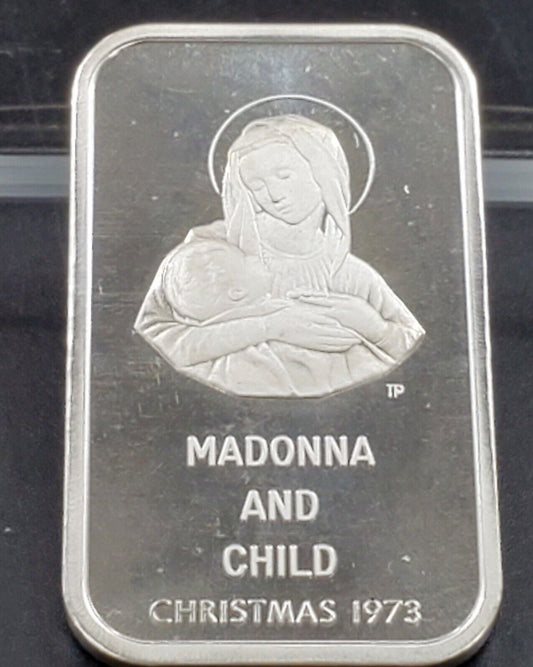 🌟1973 Colonial Mint Madonna Child Christmas VINTAGE 1 Oz .999 Silver Art Bar