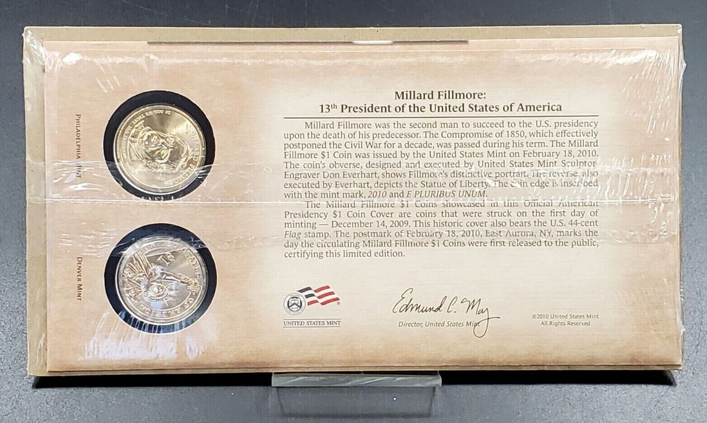 MILLARD FILLMORE 2010 13Th Presidential Dollar P & D 2 coins Set First Day OGP