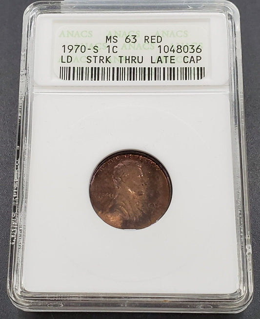 1970 S Lincoln Memorial Large Date Cent MS63 " RED " Strike Thru Late Cap