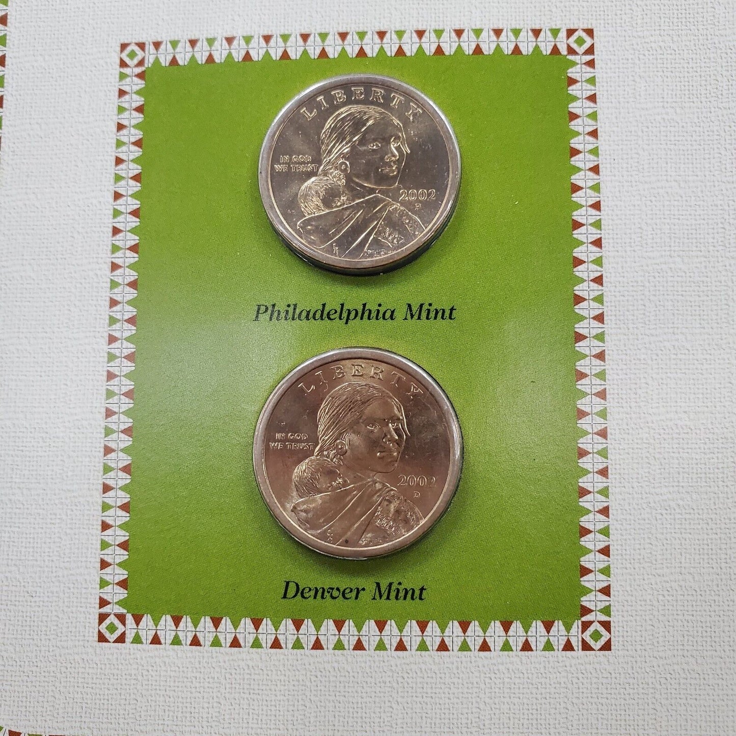 2002 P & D Sacagawea Golden Dollars & 2004 USA 37C Stamp Uncirculated Sheet