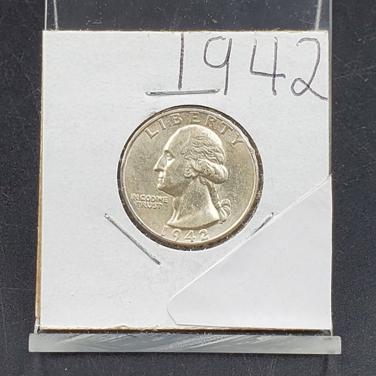 1942 P 25C Washington Quarter Silver Coin WW2 World War Two Era circulated AU
