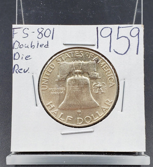 1959 P Franklin Silver Half Dollar BU FS-801 Variety Doubled Die Reverse