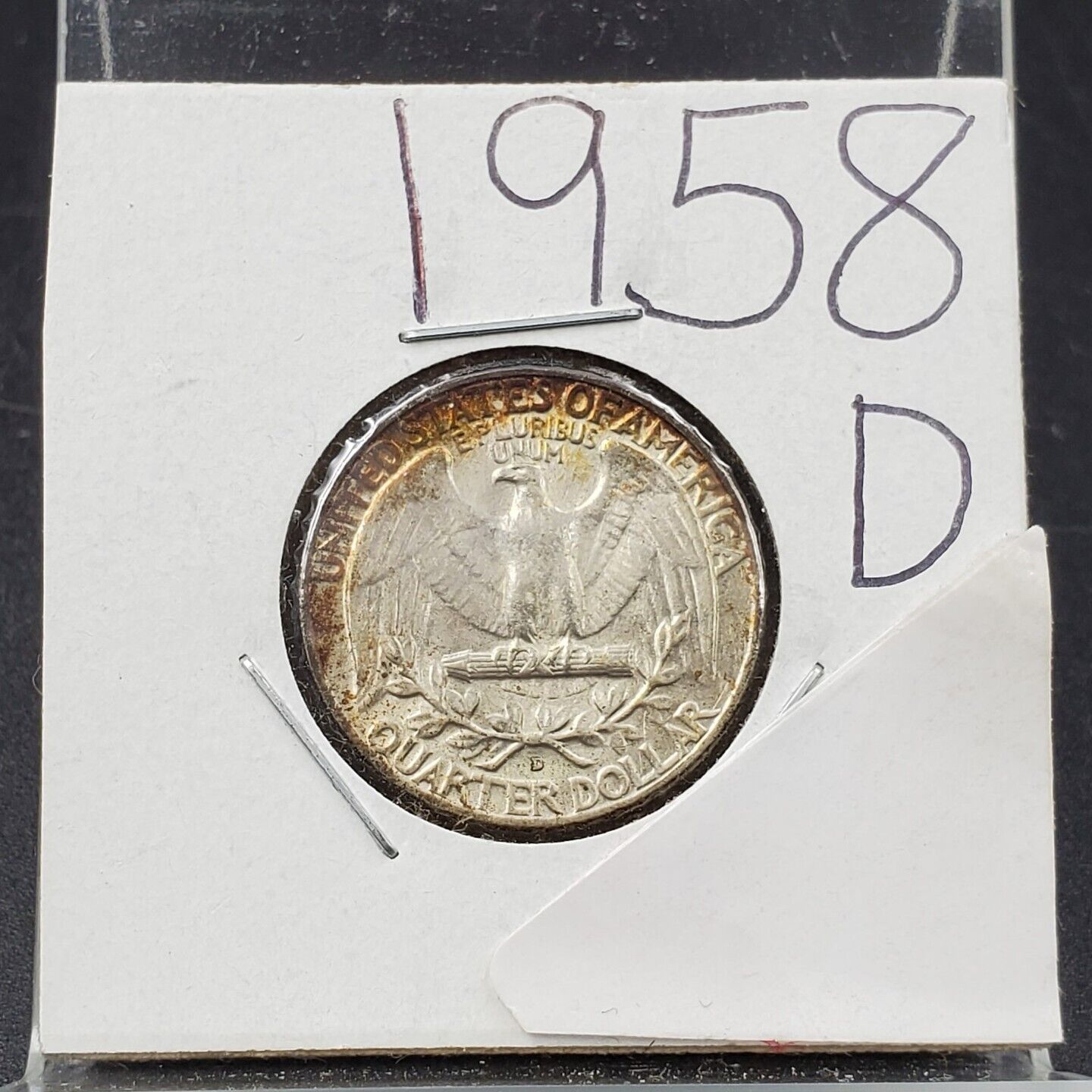 1958 D 25C Washington Quarter Silver Coin CH AU Neat toning toner