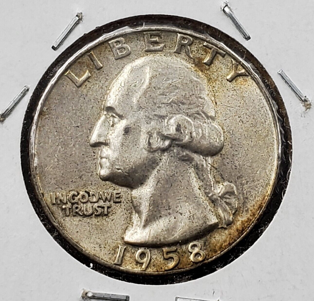 1958 D 25C Washington Quarter Silver Coin CH AU Neat toning toner