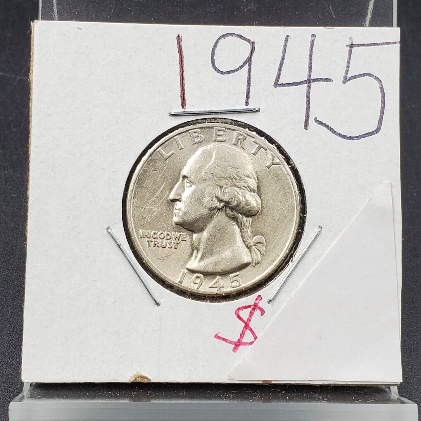 1945 P 25C Washington Quarter Silver Coin  WW2 World War Two Era CIRC au 2