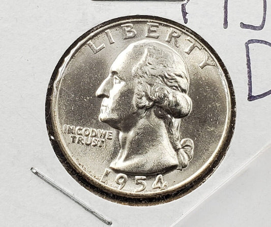 1954 D Washington Silver Quarter Coin  Choice / Gem BU UNC