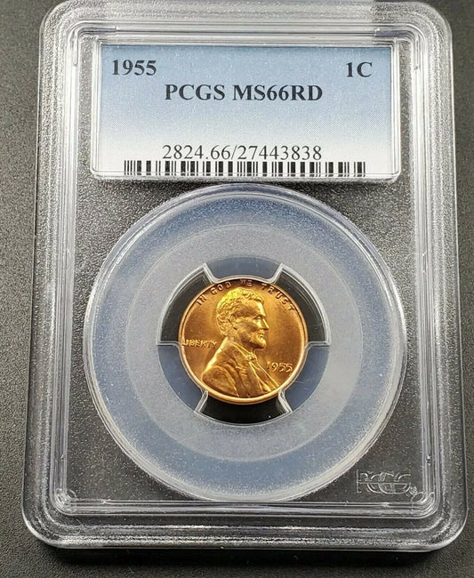 1955 P Lincoln Wheat Cent Penny Coin PCGS MS66 RD RED GEM BU CERTIFIED #2