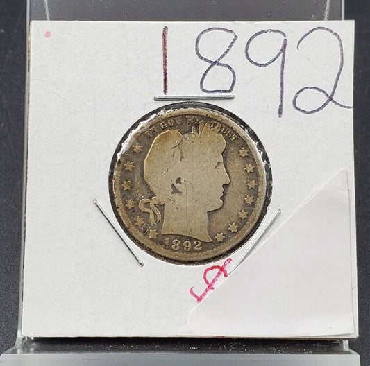 1892 P Barber Silver Eagle Quarter Full Date First Year Issue Choice Good Toner