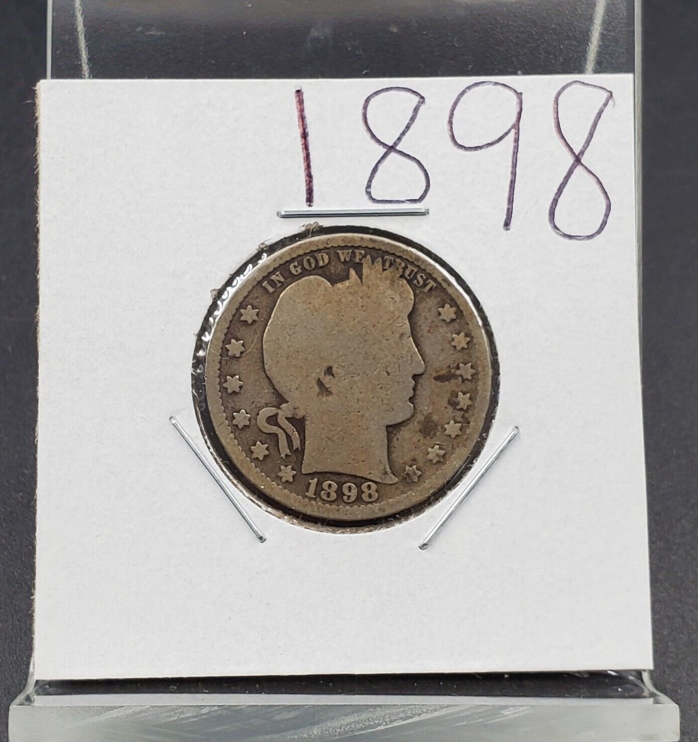 1898 P Barber Silver Quarter Coin  Coin Choice AG About Good Circ