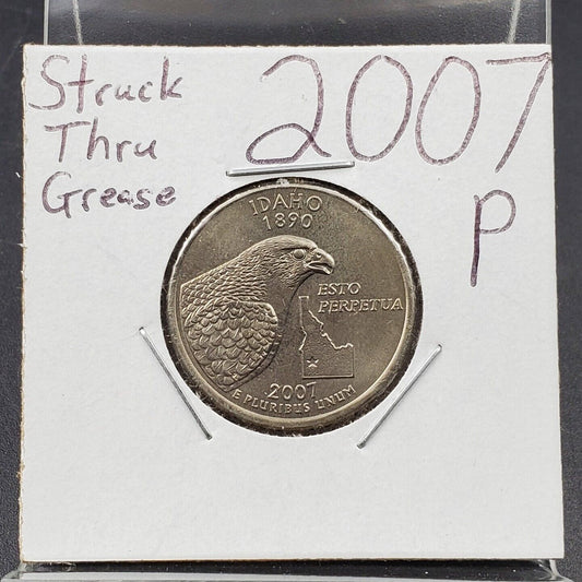 2007 P IDAHO 25c Quarter Coin Struck Thru Grease Error Reverse