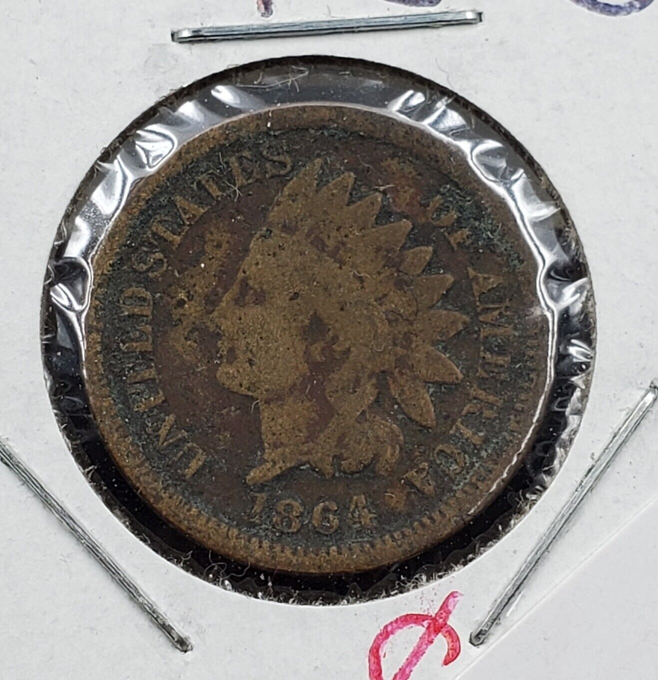 1864 Indian Head Cent Coin Copper Nickel Civil War Goog G / VG Details damage