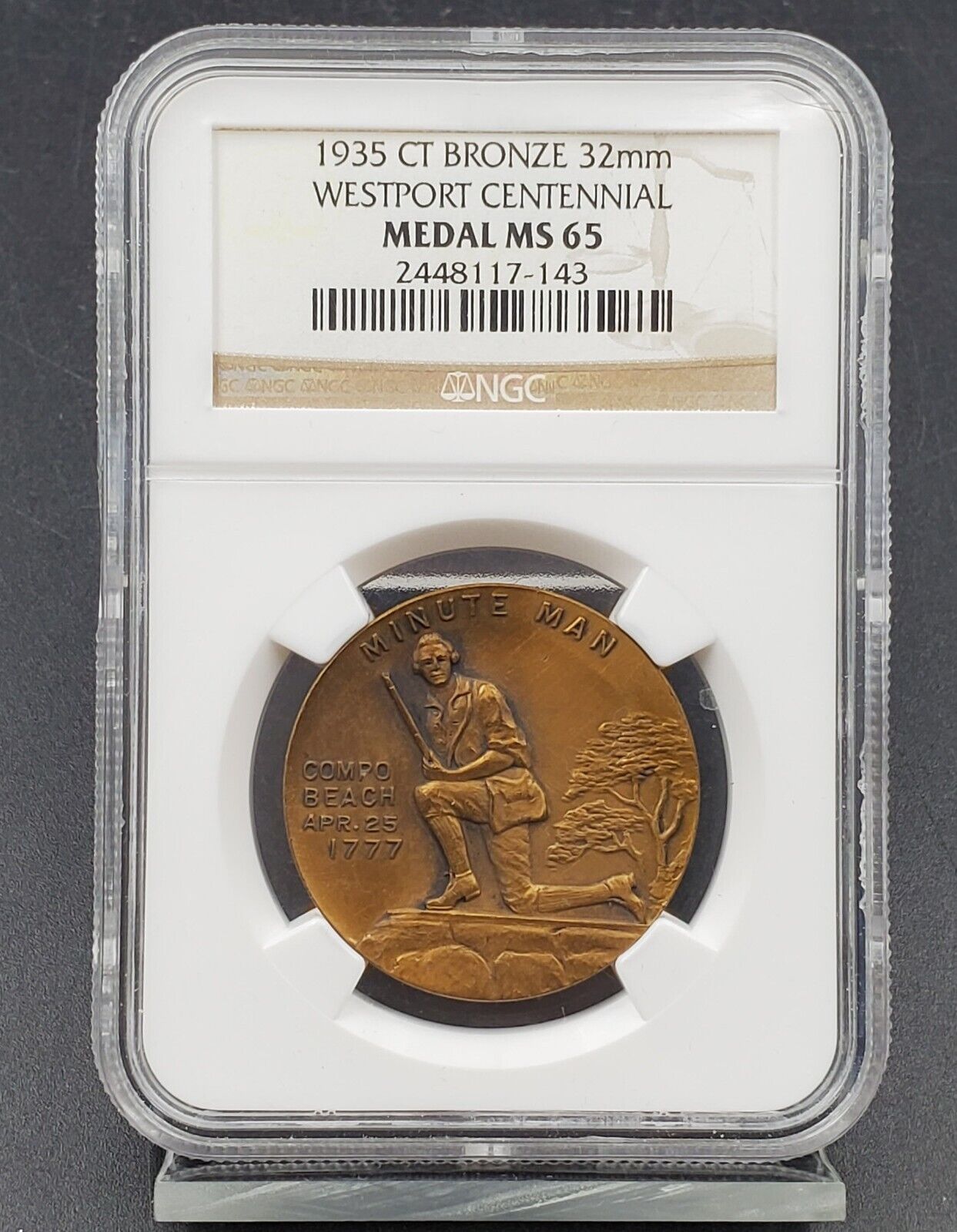 1935 CT Bronze WESTPORT CENTENNIAL 32mm Medal MS65 NGC