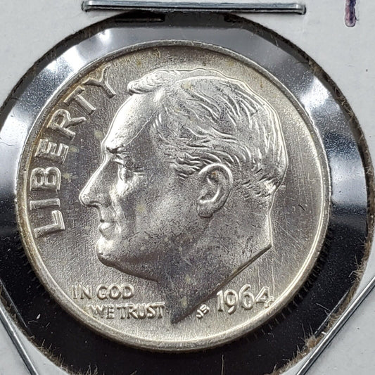 1964 P Roosevelt Silver Dime Die Crack on Forehead Variety CH BU UNC