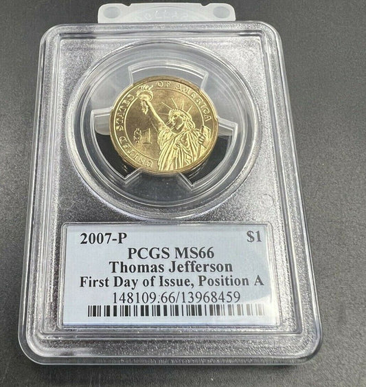 2007 P Thomas Jefferson Presidential Dollar PCGS MS 66 Position A