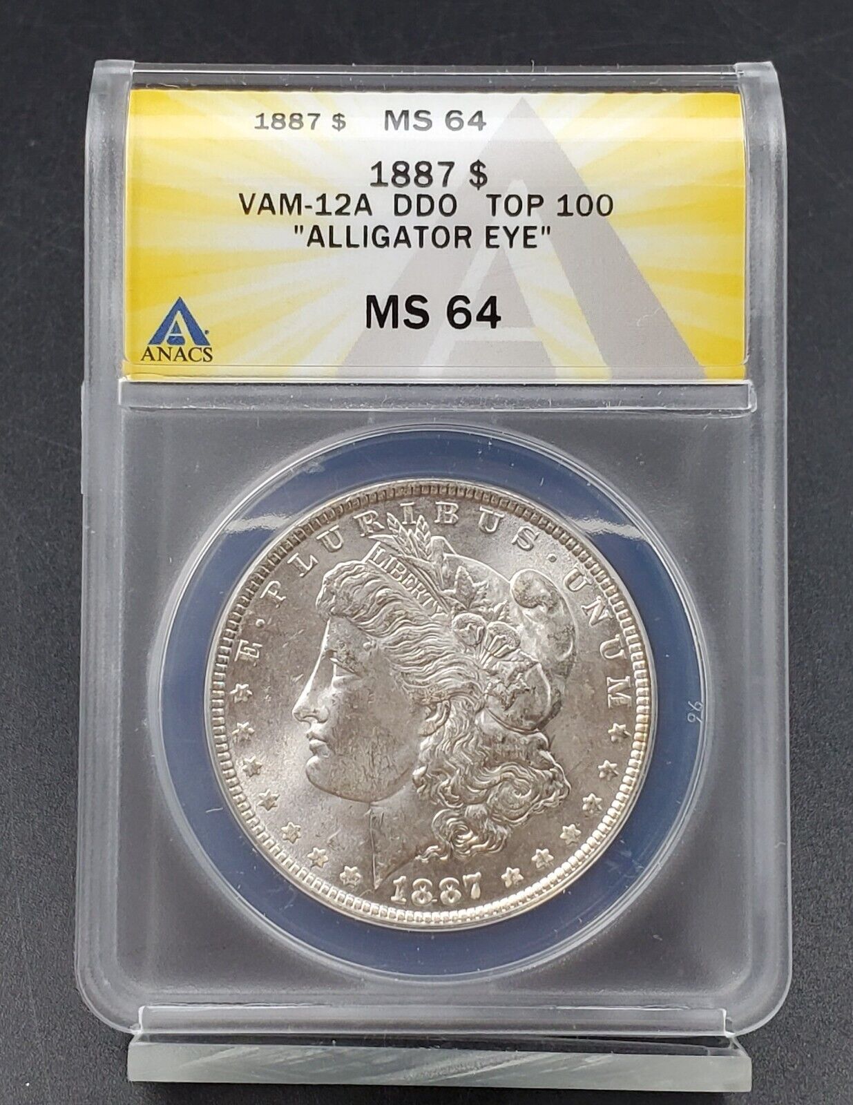 1887 P Morgan Silver Dollar Variety Coin ANACS MS64 VAM-12A DDO ALLIGATOR EYE #2