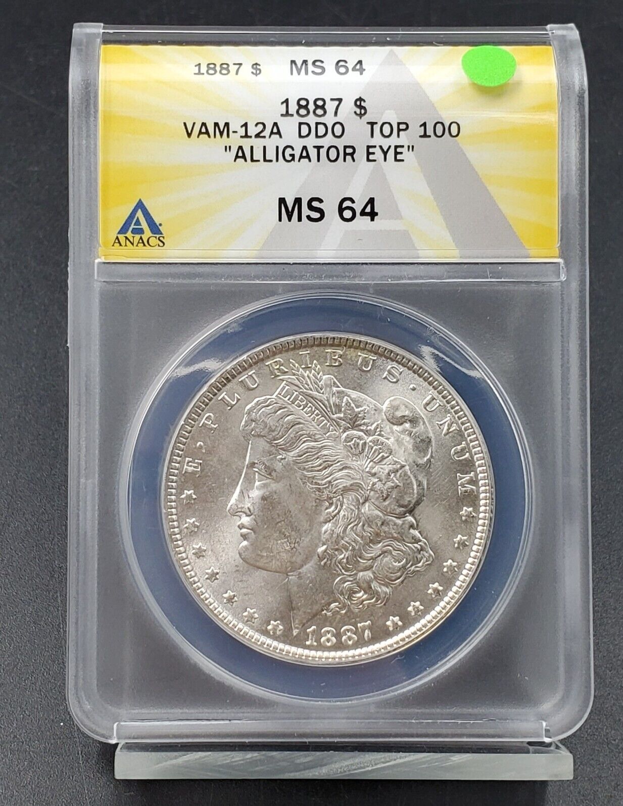 1887 P Morgan Silver Dollar Variety Coin ANACS MS64 VAM-12A DDO ALLIGATOR EYE
