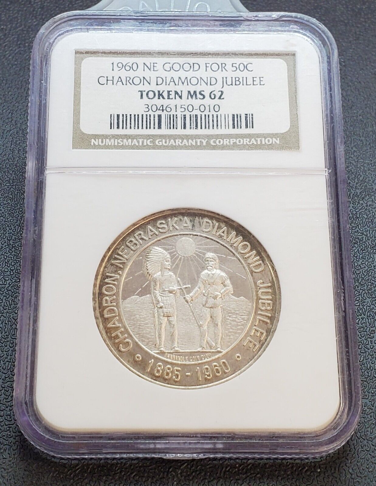 1960 Nebraska Charon Diamond Jubilee Medal Token 50C NGC MS62 BU Certified