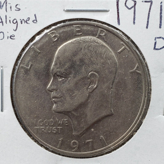 1971 D CLAD Eisenhower Ike Dollar $1 COIN Misaligned die error Choice AU About