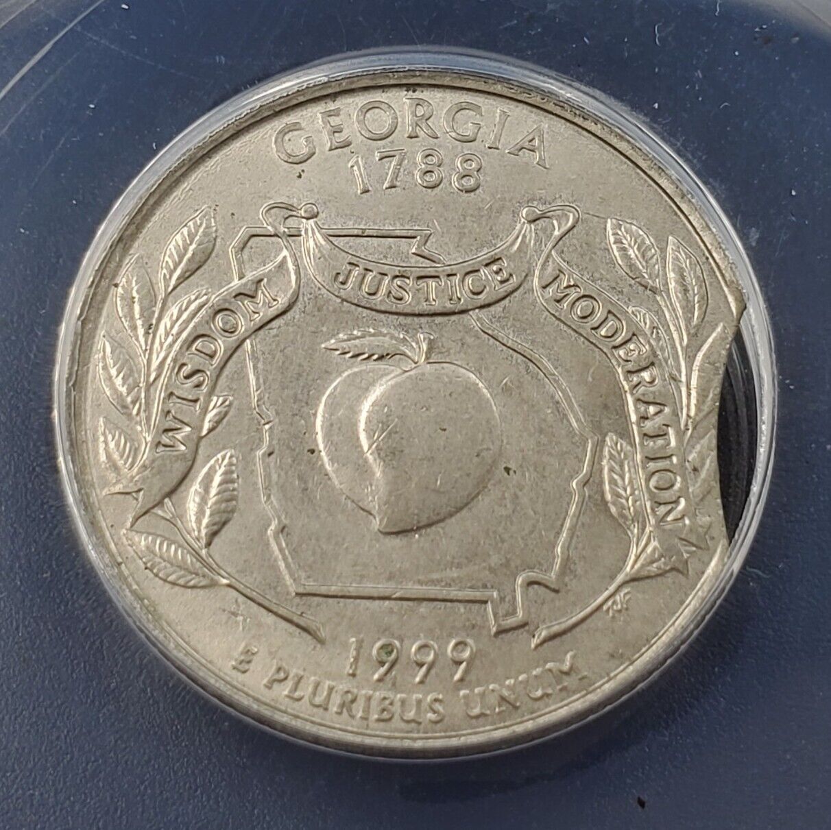 1999-P Washington Quarter GEORGIA Curved Clip Weight 5.42 Grams ANACS AU58 Error