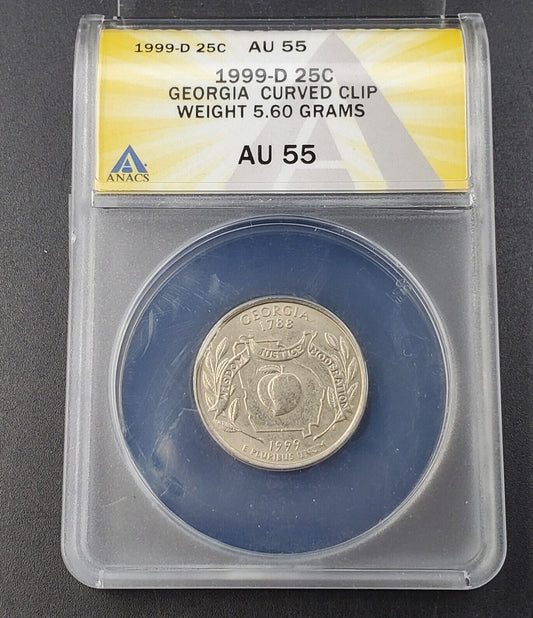 1999-D Washington Quarter GEORGIA Curved Clip Weight 5.60 Grams ANACS AU55 Error