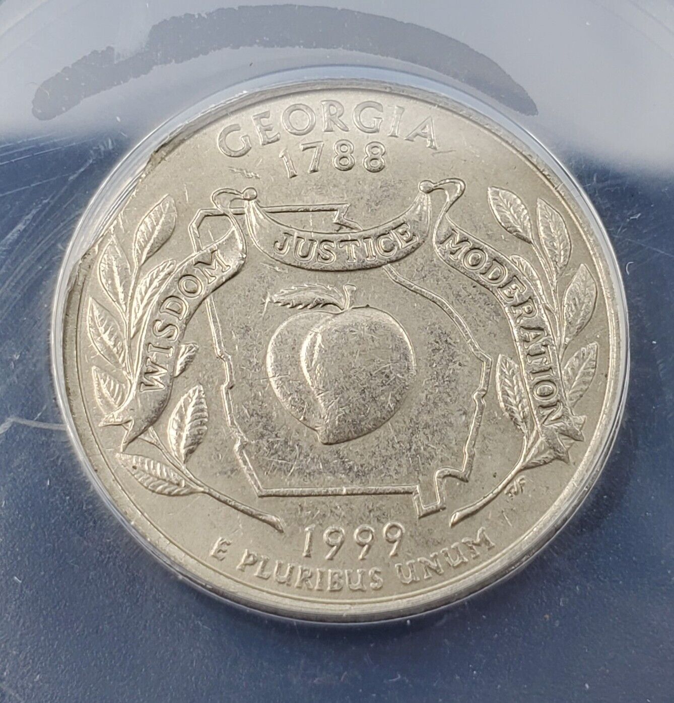 1999-D Washington Quarter GEORGIA Curved Clip Weight 5.60 Grams ANACS AU55 Error
