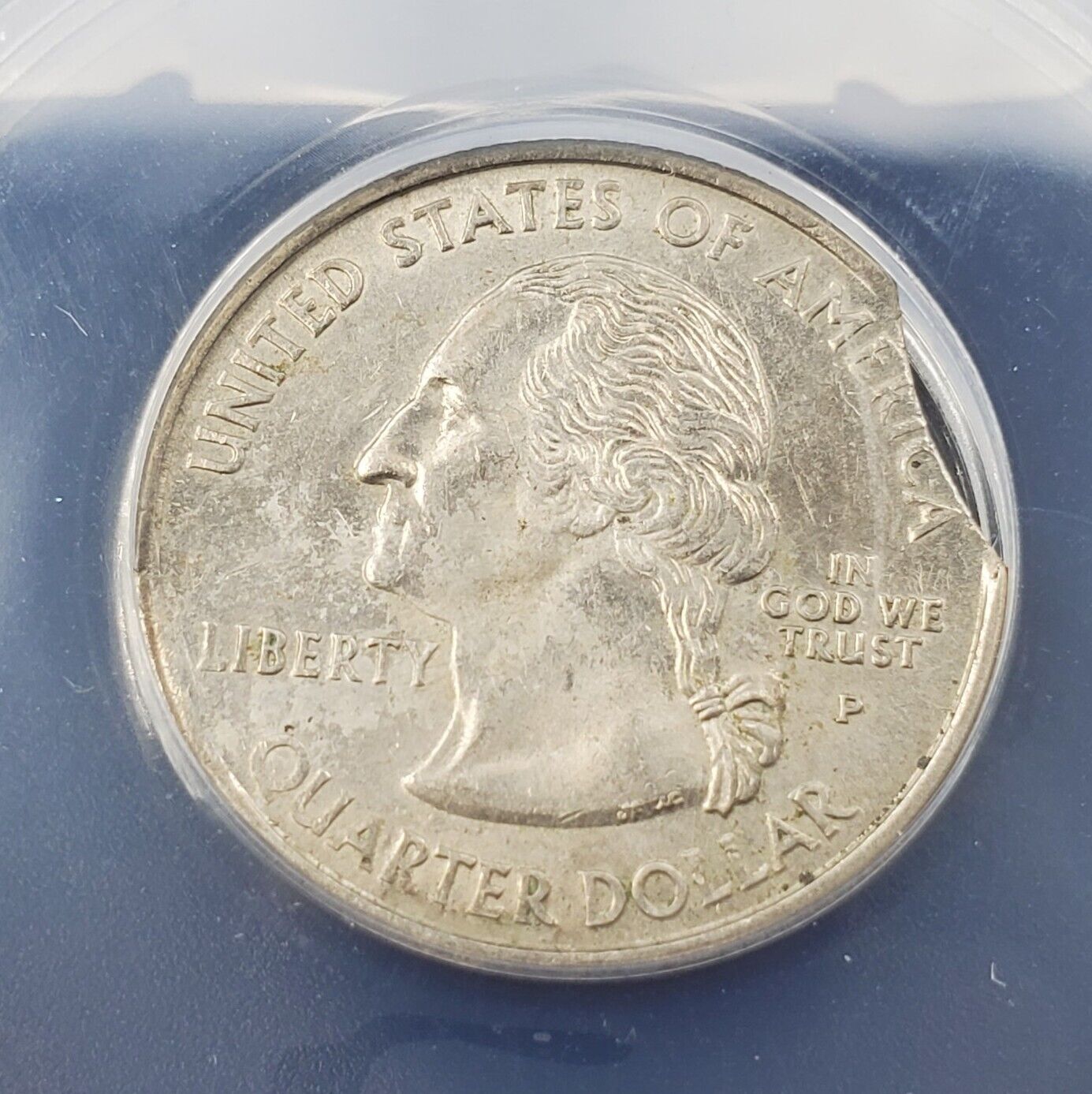2002 P 25c TENNESSEE Quarters ANACS AU55 CURVED CLIP Weight 5.55 Grams Error