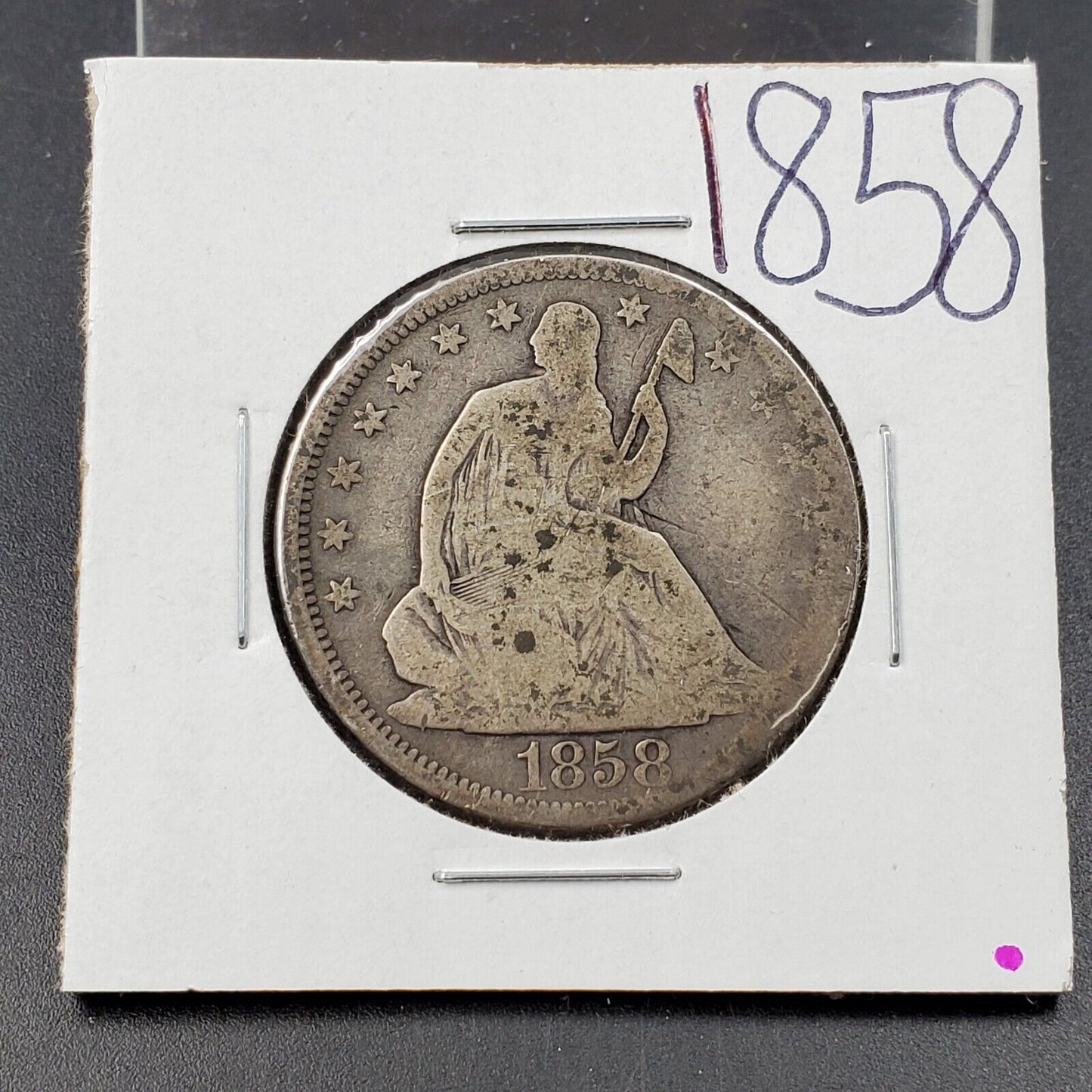 1858 P Seated Liberty Silver Half Dollar 50c Good G Circ
