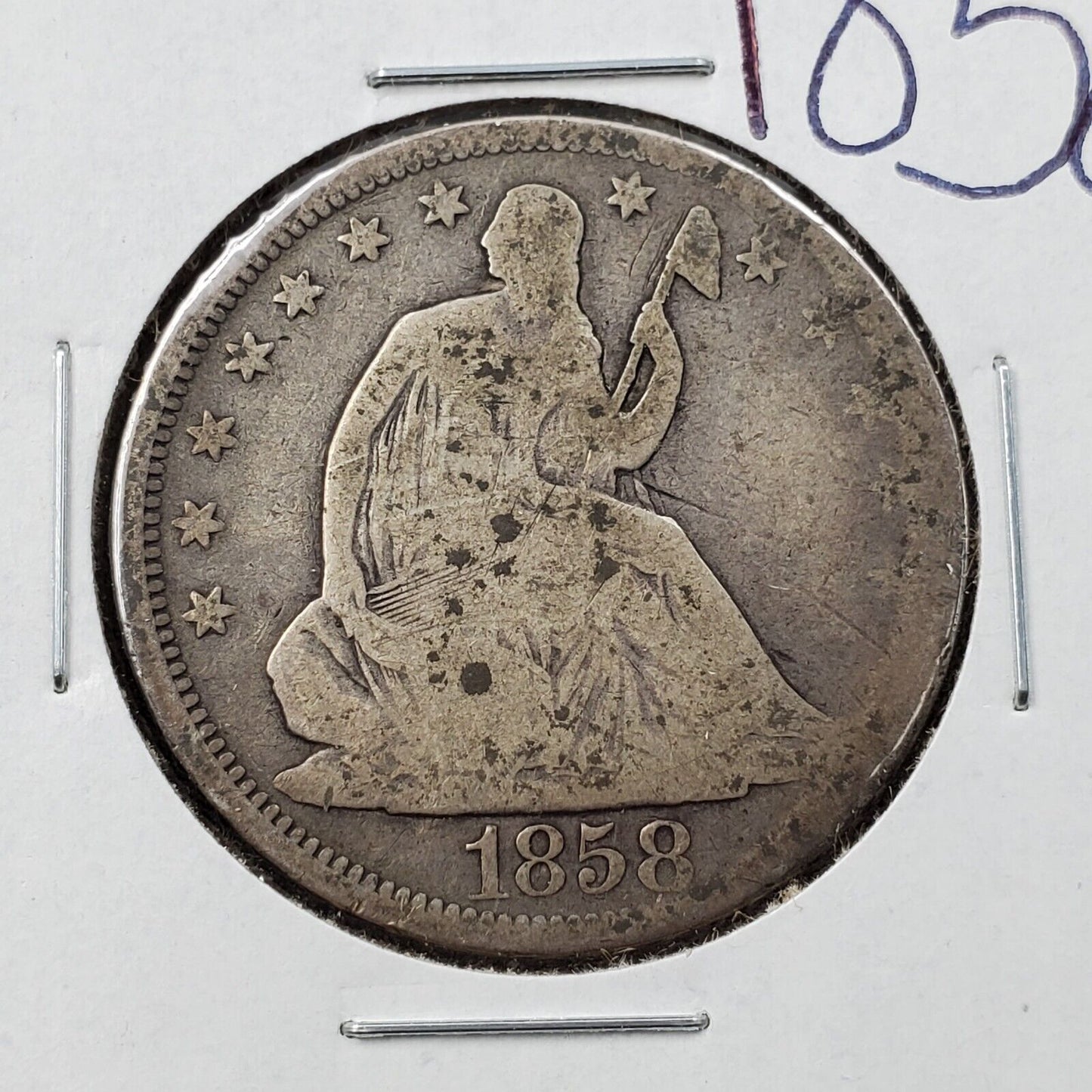 1858 P Seated Liberty Silver Half Dollar 50c Good G Circ