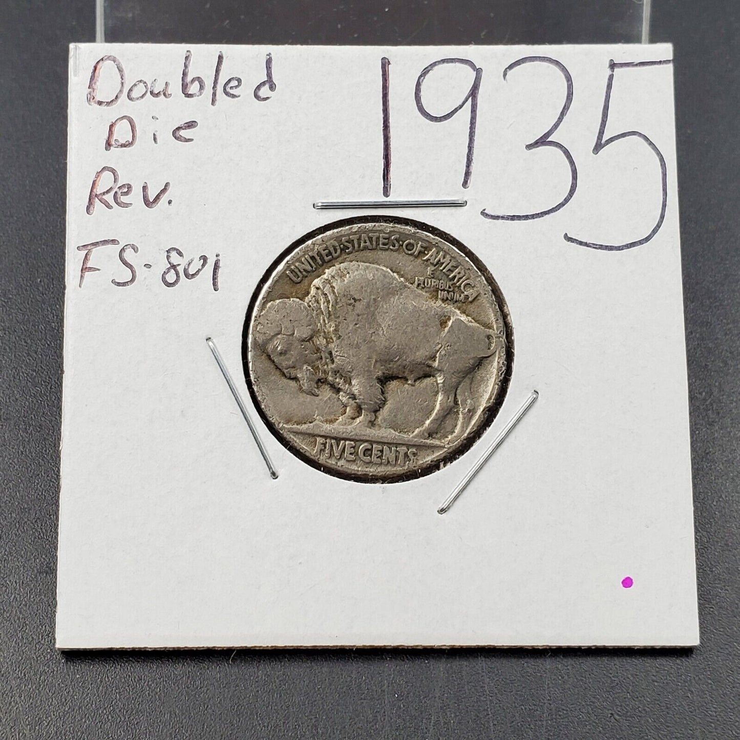1935 Buffalo 5c Indian Nickel Double Die Reverse Variety FS-801 VF Very Fine