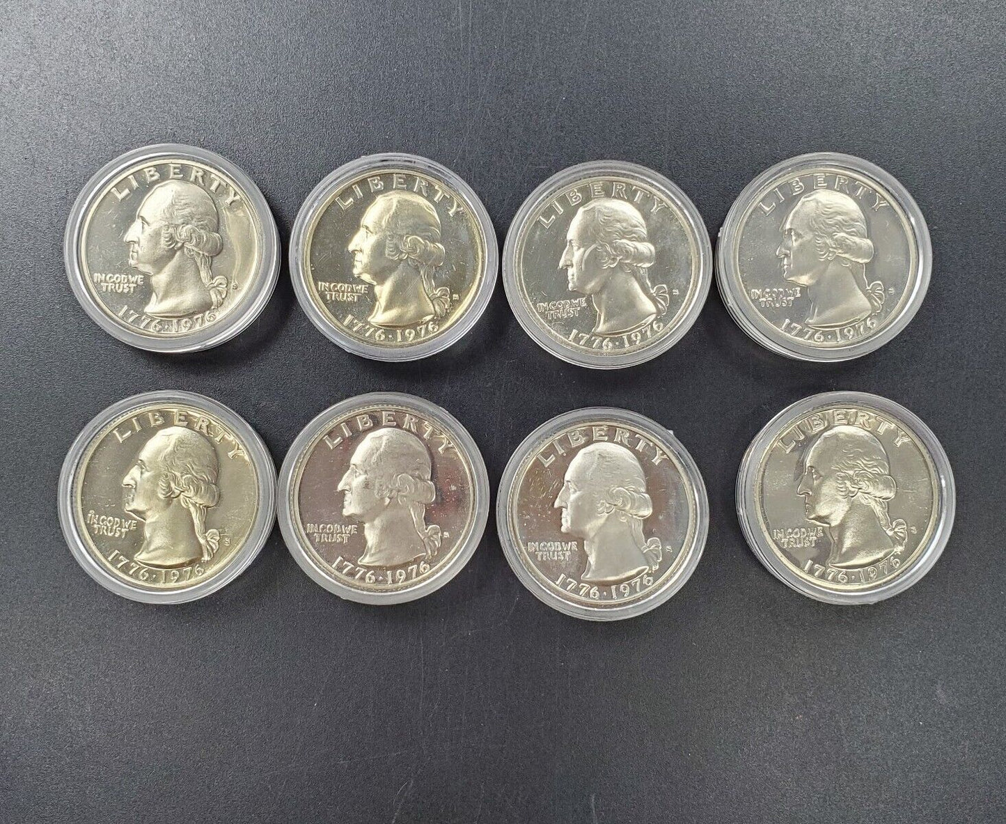 Lot of 8 1976 S Proof Washington Silver Quarter Bicentennial Coins in Capsules