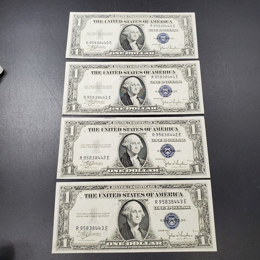 Lot 5 Consecutive 1935 C  $1 Silver Certificate Blue Seal US Currency AVG UNC