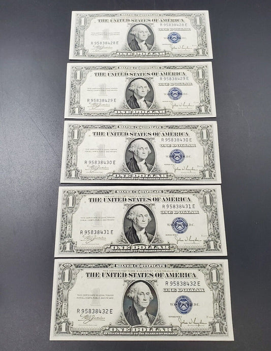 Lot 5 Consecutive 1935C $1 Silver Certificate Blue Seal US Currency AVG - CH UNC