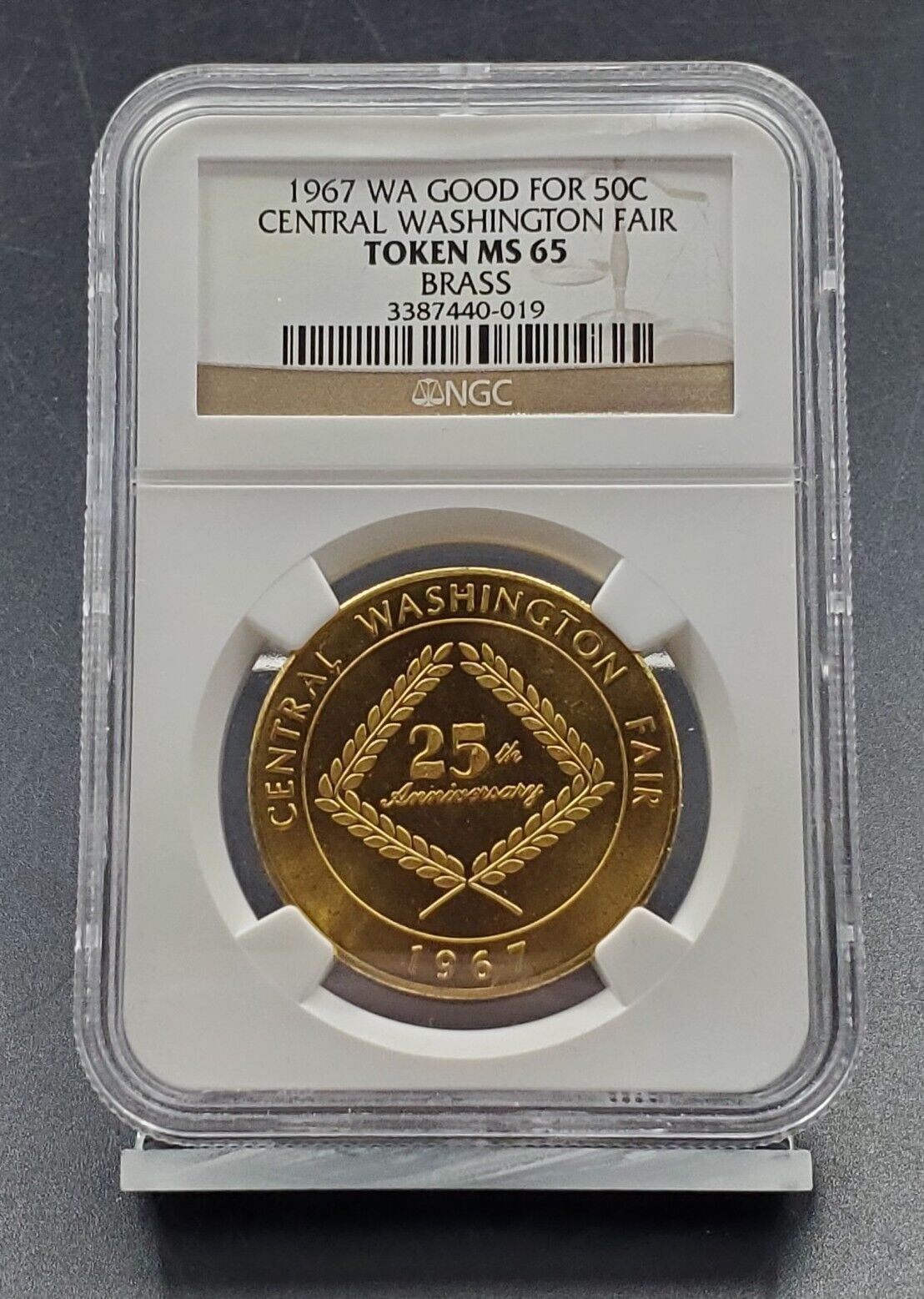 1967 WA Good for 50c  Central Washington Fair NGC Token MS65 Brass