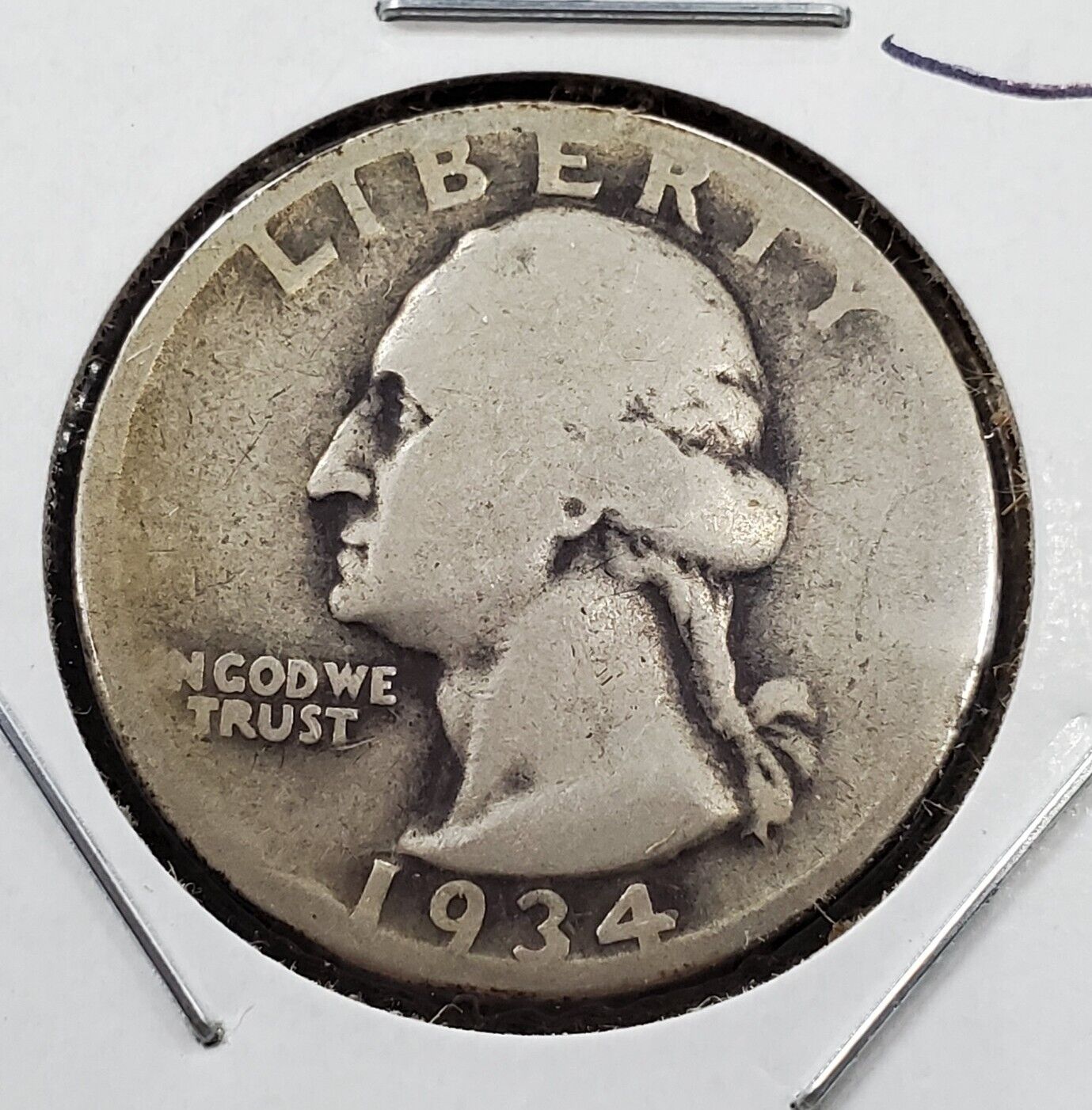 1934 P Washington Silver Quarter Coin Heavy Motto Variety CH AG About Good