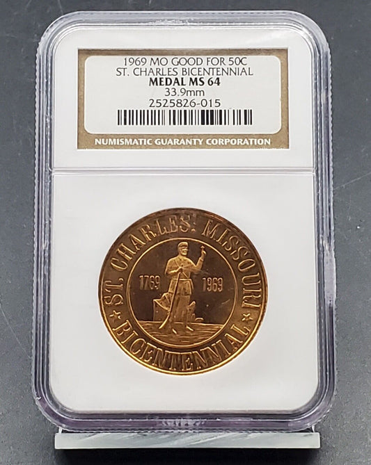 1969 MO Good for 50c St. Charles Bicentennial NGC Medal MS64 33.9mm #2
