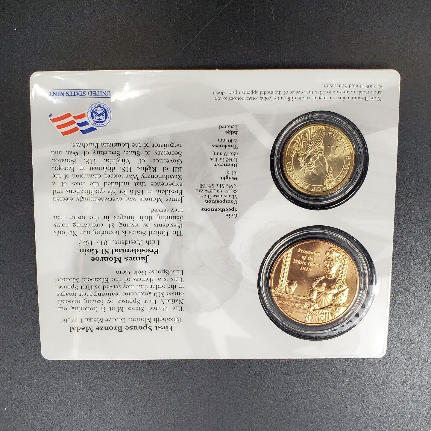 U.S. Mint Presidential $1 Coin and Spouse Medal Set : James & Elizabeth Monroe